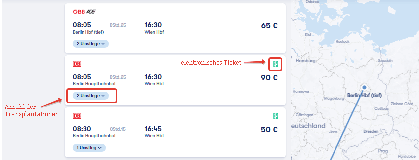 Mobiler Zugticket und Umstiege auf Omio