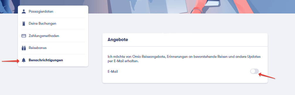 Newsletter- und Werbeaktionsbestellung in Omio Konto